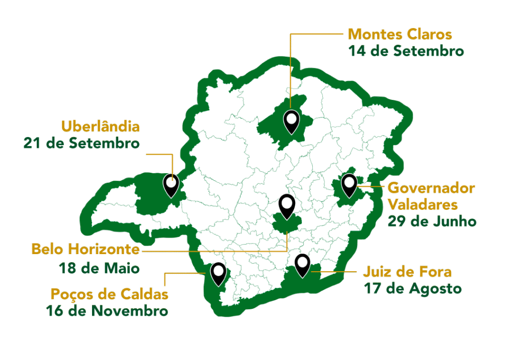 mapa das cidades onde irá ocorrer o Crefito-4 Run 2025